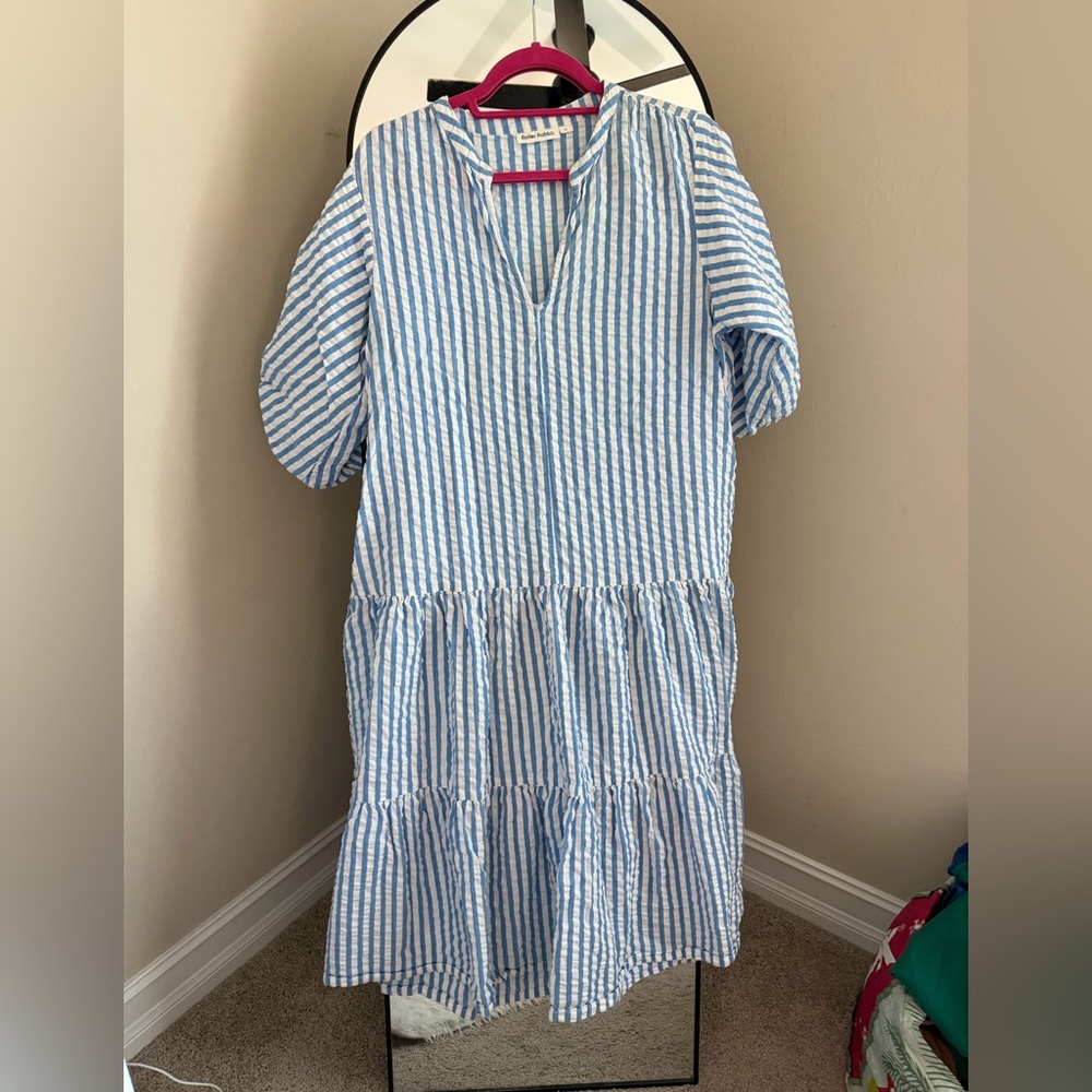 Roller Rabbit Blue and White Striped Casual Dress